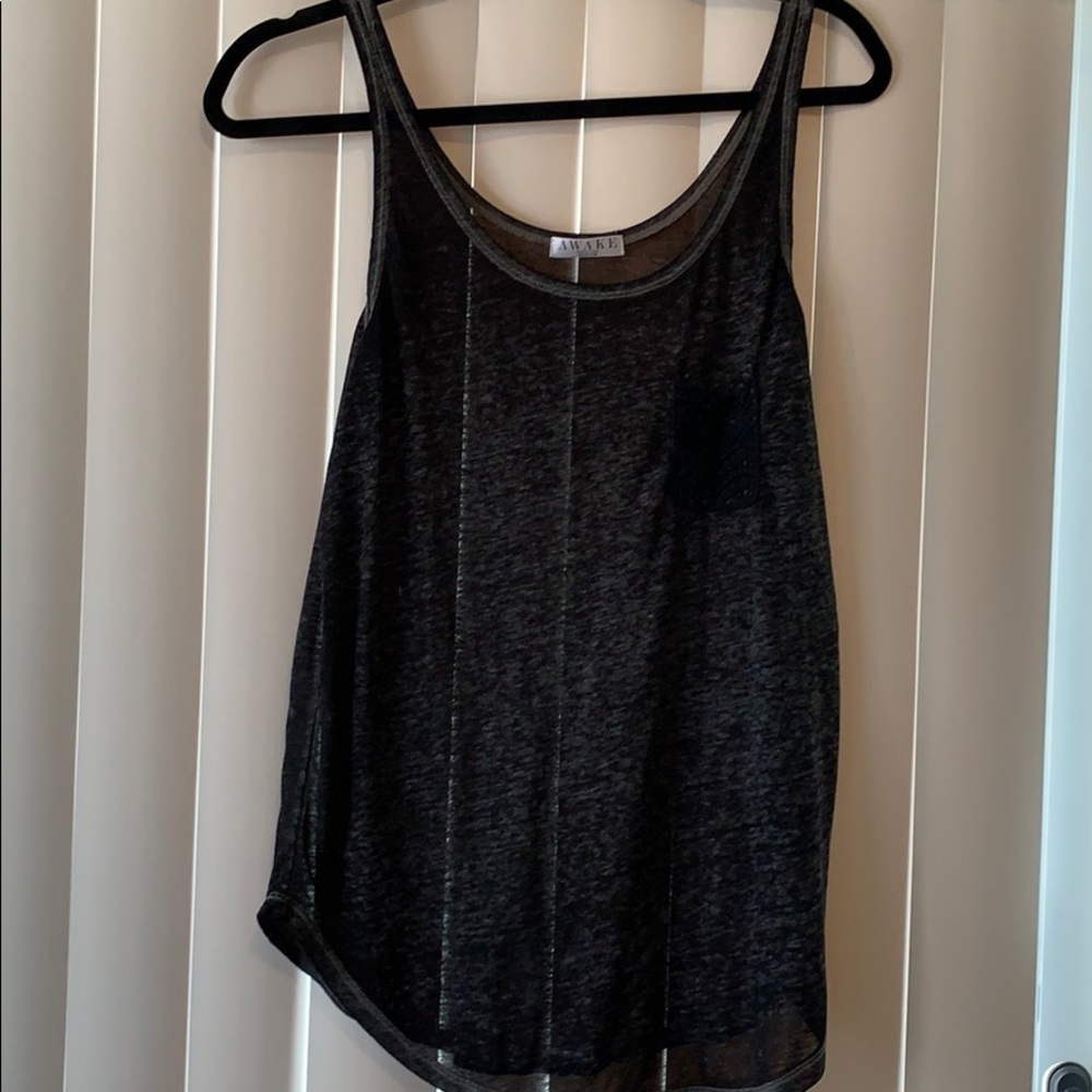Lace pocket heathered grey tank top